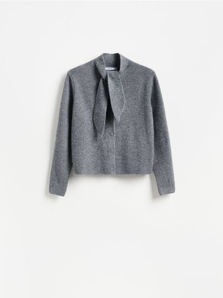Kardigan z wiązaniem - szary. Szare kardigany Reserved, l, bez wzorów, z dzianiny. Za 139.99 zł.