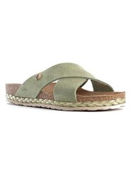 BAYTON Skórzane klapki "Burgos" w kolorze khaki rozmiar: 39. Brązowe klapki Bayton, bez wzorów, ze skóry, z otwartym noskiem, bez obcasa, na platformie. Za 187.52 zł.