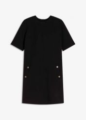 Sukienka ołówkowa z elastanem. Czarne sukienki bonprix, bez wzorów, z elastanu, eleganckie, bez kołnierzyka, bez ramiączek, ołówkowe. Za 54.99 zł.