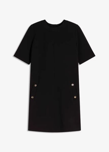 Sukienka ołówkowa z elastanem. Czarne sukienki bonprix, bez wzorów, z elastanu, eleganckie, bez kołnierzyka, bez ramiączek, ołówkowe. Za 54.99 zł.