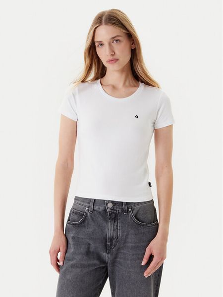 Converse T-Shirt 10027252-A01 Biały Slim Fit. Białe t-shirty Converse, s, bez wzorów, z bawełny, bez kołnierzyka, bez ramiączek. Za 89.99 zł.
