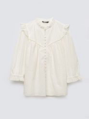 Bluzka damska bawełniana z rękawem 3/4 biała Bohna 100. Białe bluzki Big Star, l, w ażurowe wzory, z bawełny, biznesowe, bez kołnierzyka, bez ramiączek. Za 229.99 zł.