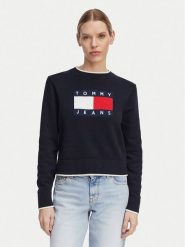 Tommy Jeans Sweter Intarsia Flag Badge DW0DW22316 Granatowy Relaxed Fit. Niebieskie swetry Tommy Jeans, m, bez wzorów, z bawełny, bez ramiączek. Za 409.99 zł.