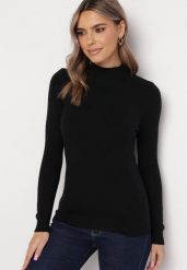 Czarny Golf z Miękkiej Dzianiny Agotona. Czarne golfy Born2be, l, bez wzorów, z dzianiny, bez ramiączek. Za 54.99 zł.