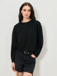 Bluza basic - czarny. Czarne bluzy Sinsay, l, bez wzorów, z dzianiny, bez kaptura. Za 45.99 zł.