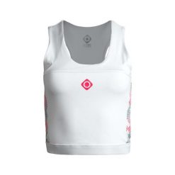 Elegancja i wygoda Eagle Top z krzyżującym się tyłem i oddychającą tkaniną. Białe topy Izas, bez wzorów, z nylonu, bez kołnierzyka, bez ramiączek. Za 139.09 zł.