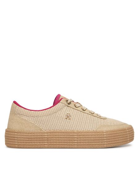 Tommy Hilfiger Espadryle Th Foxing Platform Rope FW0FW09173 Beżowy. Brązowe espadryle TOMMY HILFIGER, bez wzorów, z materiału, bez obcasa, bez zapięcia. Za 319.99 zł.