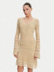 Guess Sukienka dzianinowa W5GK48 Z3E22 Beżowy Slim Fit. Brązowe sukienki Guess, xxl, z aplikacjami, z dzianiny, bez kołnierzyka, bez ramiączek. Za 329.99 zł.