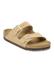 Birkenstock Skórzane klapki "Arizona" w kolorze beżowym rozmiar: 36. Brązowe klapki Birkenstock, bez wzorów, z otwartym noskiem, bez obcasa. Za 483.17 zł.