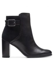 Clarks Botki Freva 85 Buckle 26174749 Czarny. Czarne botki Clarks, bez wzorów, ze skóry, bez obcasa, na słupku, bez zapięcia. Za 629.99 zł.