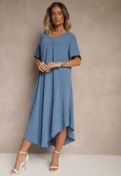 Niebieska Sukienka z Bawełną o Rozkloszowanym Kroju Lilzedi. Niebieskie sukienki Renee, na co dzień, na lato, xl, bez wzorów, z bawełny, eleganckie, bez kołnierzyka, bez ramiączek, midi, rozkloszowane. Za 54.99 zł.