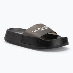 Klapki damskie U.S. Polo Assn. AMAMI009A. Czarne klapki U.S. Polo Assn., bez wzorów, z materiału, bez obcasa. Za 99.99 zł.