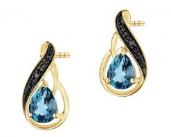 Kolczyki z żółtego złota z czarnymi brylantami i topazami London Blue - próba 375. Czarne kolczyki Apart, z brylantem, złote. Za 999.00 zł.