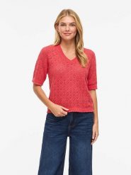 Vila Sweter "Visava" w kolorze różowym rozmiar: L. Różowe swetry Vila, l, bez wzorów, z bawełny, bez ramiączek. Za 110.29 zł.