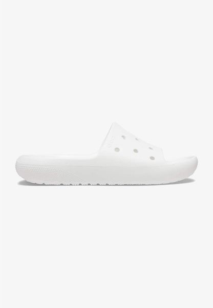 Klapki Dla Dorosłych Crocs Classic v2 Slide. Białe klapki Crocs, bez wzorów, z materiału, bez obcasa. Za 111.99 zł.