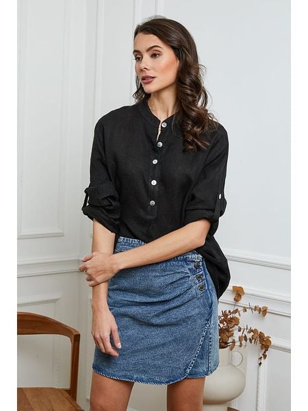 La Compagnie Du Lin Lniana bluzka "Jimenez" w kolorze czarnym rozmiar: XXL. Czarne bluzki La Compagnie Du Lin, xxl, bez wzorów, ze lnu, bez kołnierzyka, bez ramiączek. Za 194.15 zł.