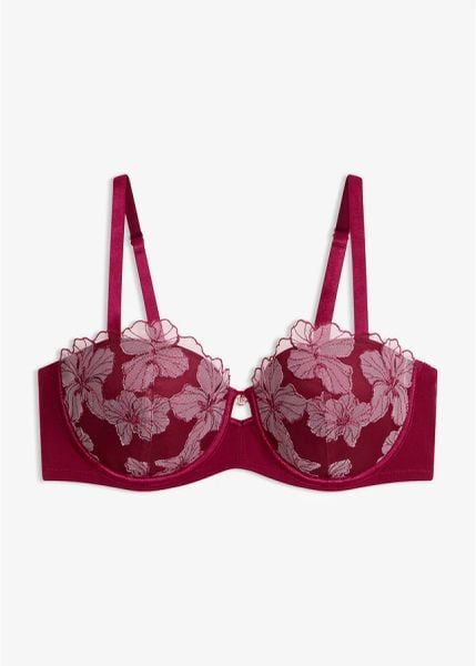 Biustonosz balkonetka z eleganckim haftem. Czarne biustonosze bonprix, bez wzorów. Za 84.99 zł.
