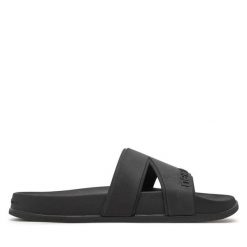 Klapki New Balance. Czarne klapki New Balance, bez wzorów, bez obcasa. Za 99.99 zł.