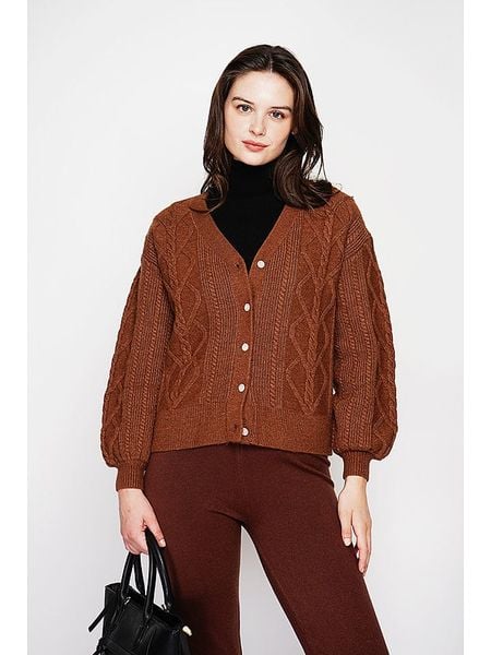 C& Jo Kardigan w kolorze jasnobrązowym rozmiar: 34. Brązowe kardigany C& Jo, bez wzorów, ze splotem. Za 152.99 zł.