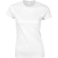 Koszulka Damska Krótki Rękaw Soft Style. Białe bluzki GILDAN, s, bez wzorów, sportowe, bez kołnierzyka, bez ramiączek. Za 25.99 zł.