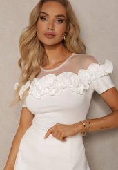 Biała Bluzka z Bawełny z Krótkim Rękawem Ozdobiona Falbanką i Siateczką Minalia. Białe bluzki Renee, m, bez wzorów, z bawełny, biznesowe, bez kołnierzyka, bez ramiączek. W wyprzedaży za 69.99 zł.