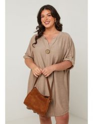 Curvy Lady Sukienka w kolorze szarobrązowym rozmiar: 40/42. Brązowe sukienki Curvy Lady, bez wzorów, klasyczne, bez kołnierzyka, bez ramiączek, midi. Za 149.31 zł.