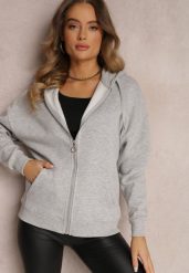 Szara Bluza z Kapturem i Suwakiem Oversize Des. Szare bluzy Renee, na zimę, m, bez wzorów, z dzianiny, z kapturem. Za 59.99 zł.