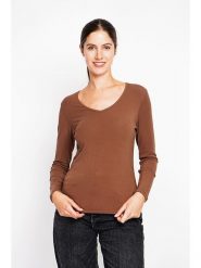 ASSUILI Koszulka w kolorze jasnobrązowym rozmiar: 36. Brązowe bluzki Assuili, bez wzorów, z bawełny, klasyczne, bez kołnierzyka, bez ramiączek. Za 78.99 zł.