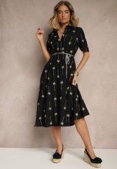 Czarna Koszulowa Sukienka z Wiskozy o Rozkloszowanym Kroju z Wiązaniem Liselithra. Czarne sukienki Renee, na co dzień, l, bez wzorów, z wiskozy, eleganckie, bez kołnierzyka, bez ramiączek, midi, koszulowe. Za 99.99 zł.