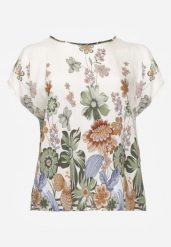 Zielona Wiskozowa Bluzka w Kwiaty Talina. Zielone bluzki Born2be, l, bez wzorów, z jeansu, eleganckie, bez kołnierzyka, bez ramiączek. Za 49.99 zł.