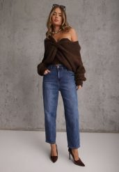 Niebieskie Jeansy Mom Fit z Bawełną przed Kostkę Carmenrose. Niebieskie jeansy Renee, l, bez wzorów. Za 129.99 zł.