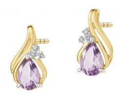Kolczyki z żółtego złota z diamentami i ametystami - próba 375. Żółte kolczyki Apart, z ametystem, złote. Za 1,259.00 zł.
