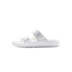 Klapki damskie Birkenstock Arizona Eva. Białe klapki Birkenstock, bez wzorów, z materiału, bez obcasa. Za 344.00 zł.