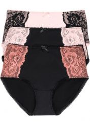 Figi maxi z mikrofibry (3 pary). Czarne figi bonprix, bez wzorów, z koronki. Za 59.99 zł.