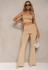 Beżowe Elastyczne Spodnie o Kroju Dzwonów High Waist z Modelującego Materiału Ivolea. Brązowe spodnie materiałowe Renee, na co dzień, l, bez wzorów, z jeansu, z podwyższonym stanem. Za 89.99 zł.