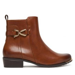 Botki Caprice. Brązowe botki Caprice, bez wzorów, bez obcasa, na płaskiej podeszwie, bez zapięcia. Za 489.99 zł.