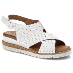 Białe Sandały Artiker Wygodne Skórzane Buty. Białe sandały Artiker, bez wzorów, z materiału, eleganckie, bez obcasa, na koturnie, bez zapięcia. Za 269.99 zł.