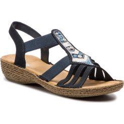 Sandały RIEKER - 65807-14 Blau. Niebieskie sandały Rieker, bez wzorów, z materiału, bez obcasa, bez zapięcia. W wyprzedaży za 169.00 zł.