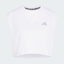 Koszulka adi365 Running Essentials Crop. Białe bluzki Adidas, bez wzorów, sportowe, bez kołnierzyka, bez ramiączek. Za 99.95 zł.
