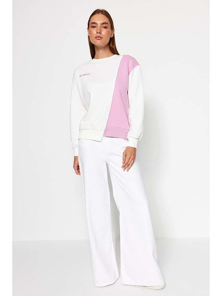 Trendyol Bluza w kolorze biało-jasnoróżowym rozmiar: XS. Białe bluzy Trendyol, xs, bez wzorów, z bawełny, bez kaptura. Za 61.17 zł.