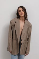 Marynarka z lnem oversize w kolorze CAPPUCCINO- HARLEY-S/M. Marynarki i żakiety Marsala, m, bez wzorów, z bawełny, eleganckie. Za 459.90 zł.