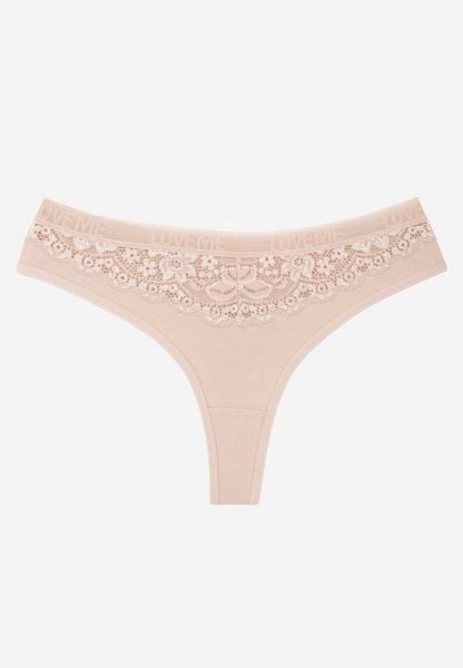 Beżowe Majtki Typu Stringi z Bawełną i Koronką Zeliche. Brązowe stringi Renee, z aplikacjami, z bawełny. Za 4.99 zł.