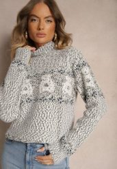 Ciemnoszary Sweter z Wełną Ozdobiony Misiami i Ściągaczami Selirina. Szare swetry Renee, l, bez wzorów, z jeansu, bez ramiączek. Za 54.99 zł.