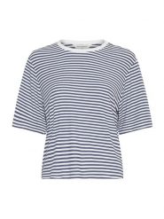 MOSS COPENHAGEN Koszulka "Jana" w kolorze granatowo-kremowym rozmiar: XS/S. Brązowe bluzki Moss Copenhagen, s, bez wzorów, bez kołnierzyka, bez ramiączek. Za 100.99 zł.