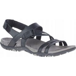 Sandały trekkingowe dla kobiet Merrell J002684. Czarne sandały Merrell, bez wzorów, z materiału, sportowe, bez obcasa, bez zapięcia. Za 359.99 zł.
