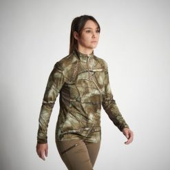 Koszulka outdoor z długim rękawem damska Solognac Respi 500 silence treemetic. Brązowe bluzki SOLOGNAC, s, bez wzorów, z elastanu, sportowe, bez kołnierzyka, bez ramiączek. Za 129.99 zł.