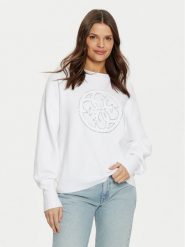 Guess Bluza W5RR40 Z26I2 Biały Regular Fit. Białe bluzy Guess, s, z aplikacjami, z wiskozy, bez kaptura. Za 269.99 zł.