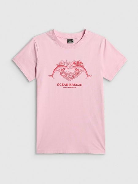 4F T-shirt regular z nadrukiem damski - różowy M. Czerwone koszulki sportowe 4f, bez wzorów, z bawełny, bez ramiączek. W wyprzedaży za 39.99 zł.