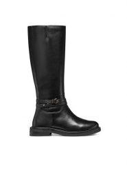 Geox Oficerki D Serilda D56WYA 00043 C9999 Czarny. Czarne kozaki Geox, ze skóry, bez obcasa, na płaskiej podeszwie, bez zapięcia. Za 859.99 zł.
