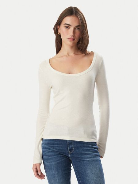 Guess Bluzka W6BP18 K6246 Kremowy Regular Fit. Białe bluzki Guess, l, z aplikacjami, z syntetyku, bez kołnierzyka, bez ramiączek. Za 214.99 zł.